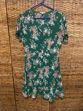 EUC Cedar & Gold green orange floral button up dress M